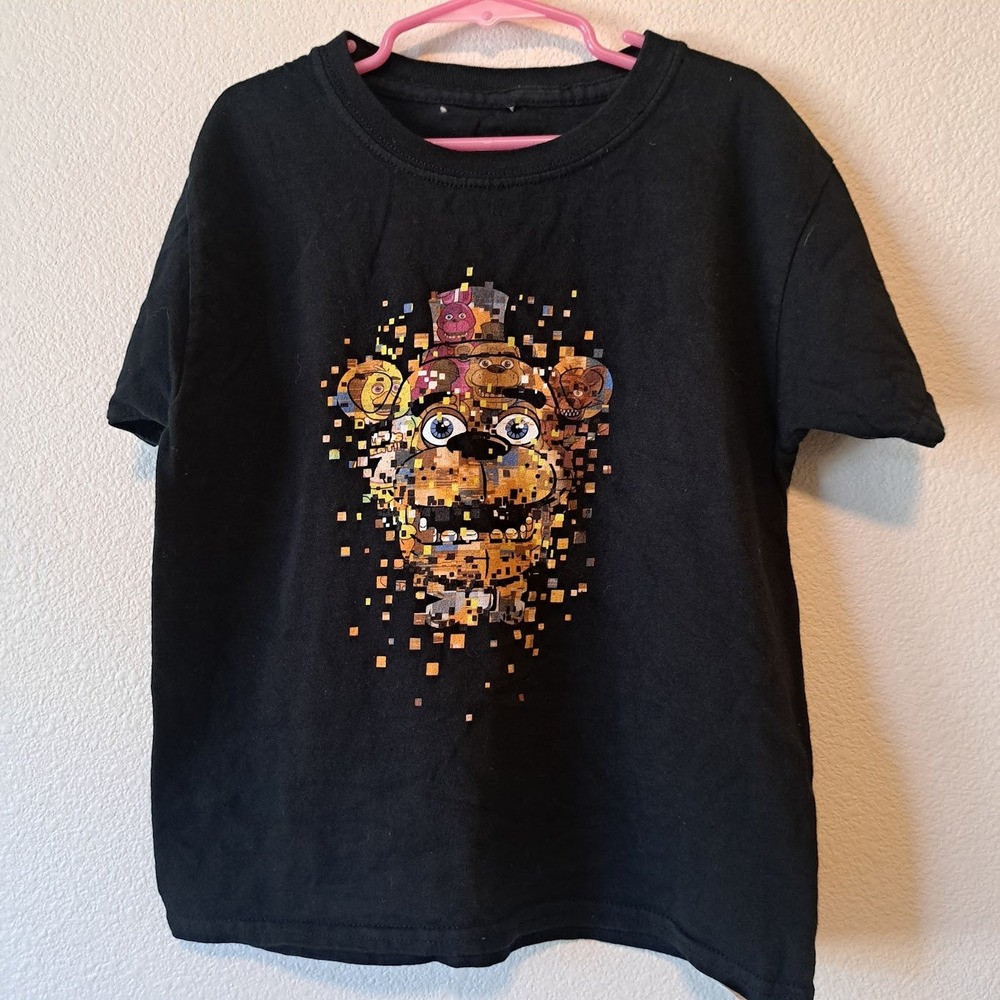 Five Nights @ Freddys Kids Black Pixelated Freddy Fazbear Glitch Graphic T-Shirt
